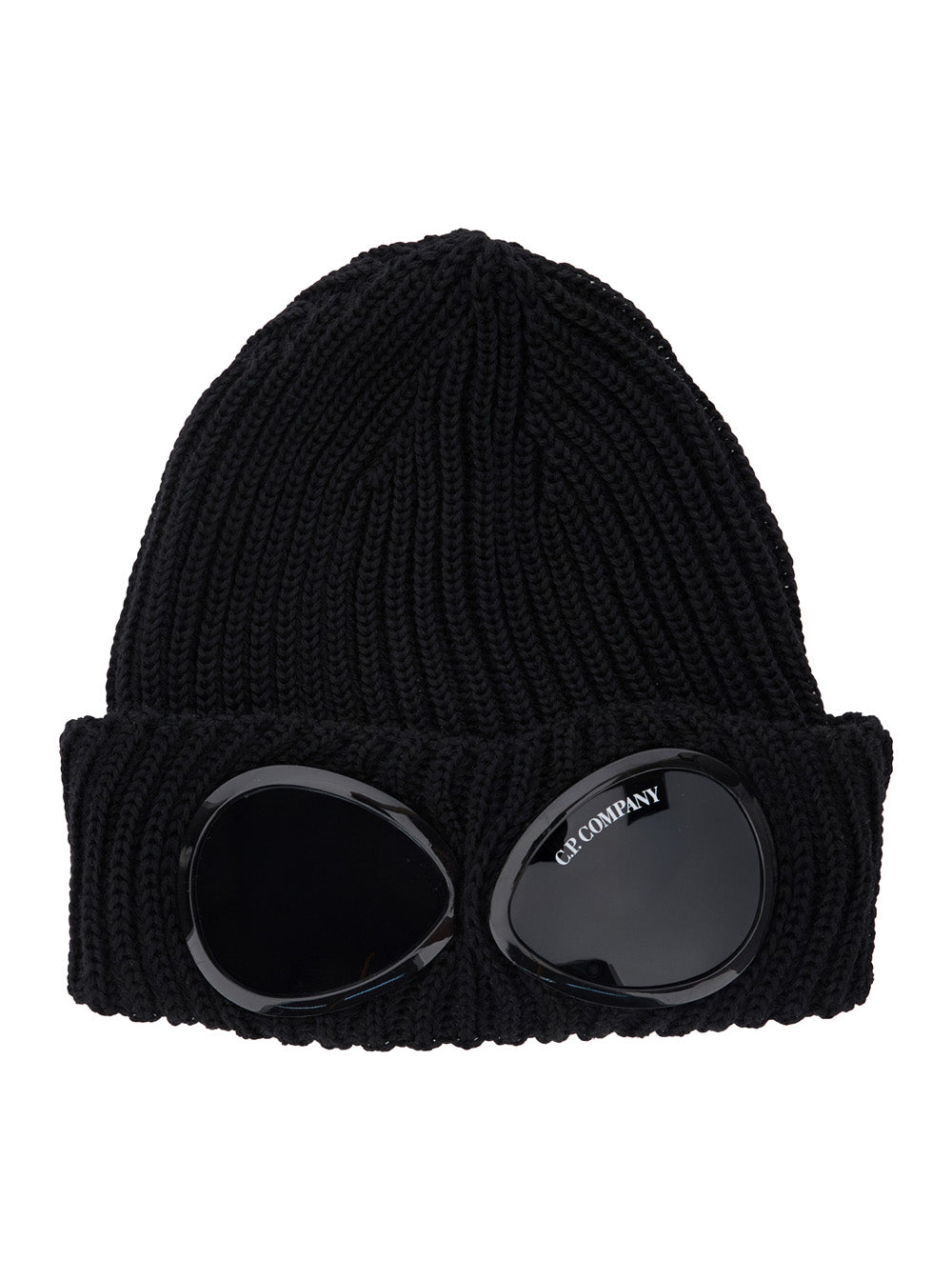 C.P. Company Men Hat With Googles Detail And Wool Knit In Black For Men C.P. COMPANY