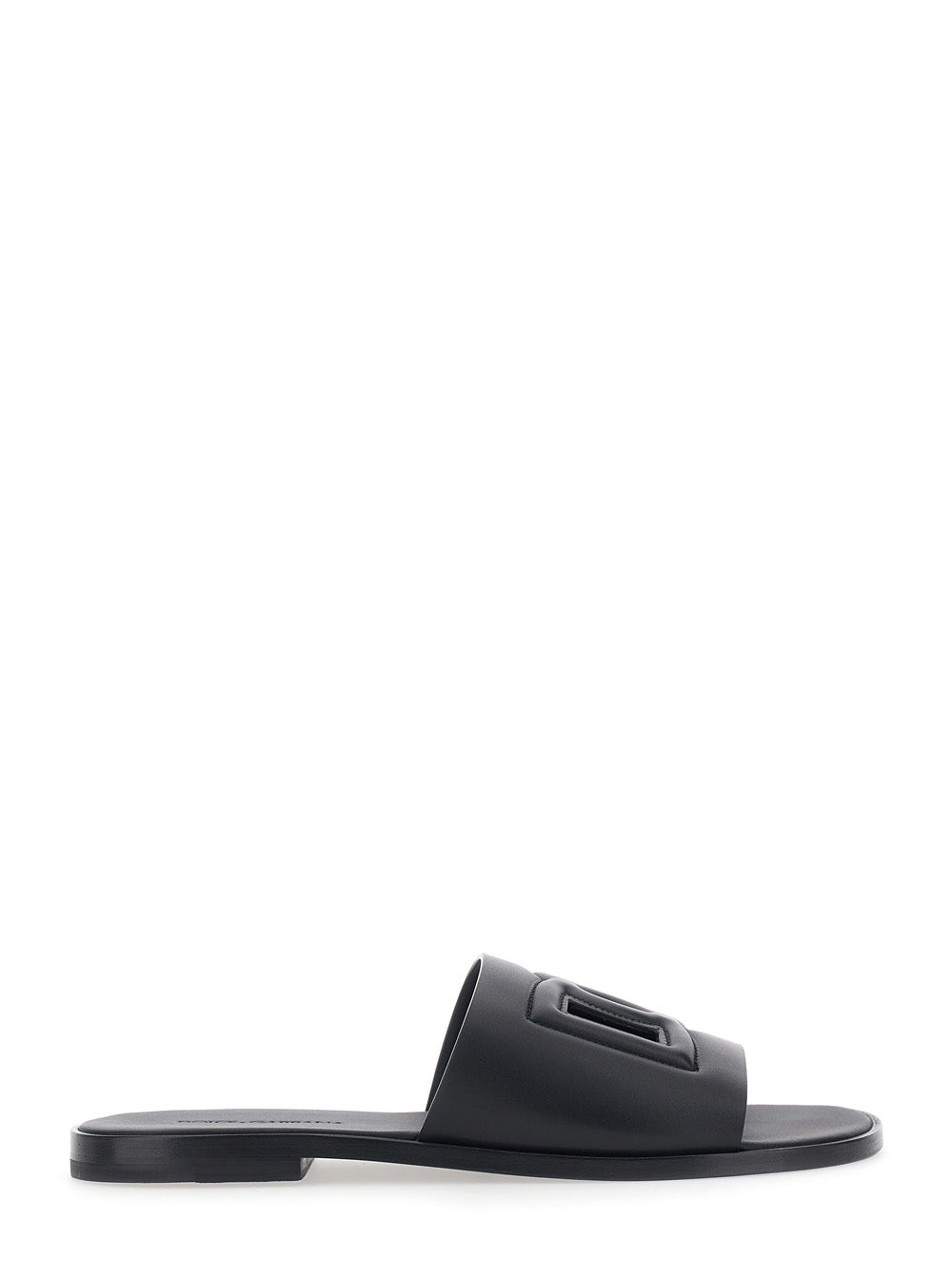 Dolce & Gabbana Men Black Leather Cut-Out Logo Detail Sandals For Men DOLCE & GABBANA