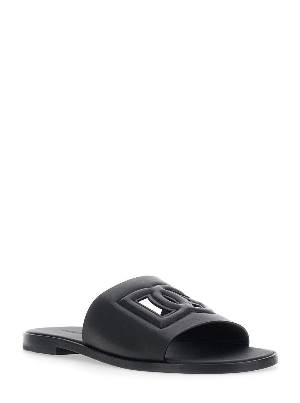 Dolce & Gabbana Men Black Leather Cut-Out Logo Detail Sandals For Men DOLCE & GABBANA