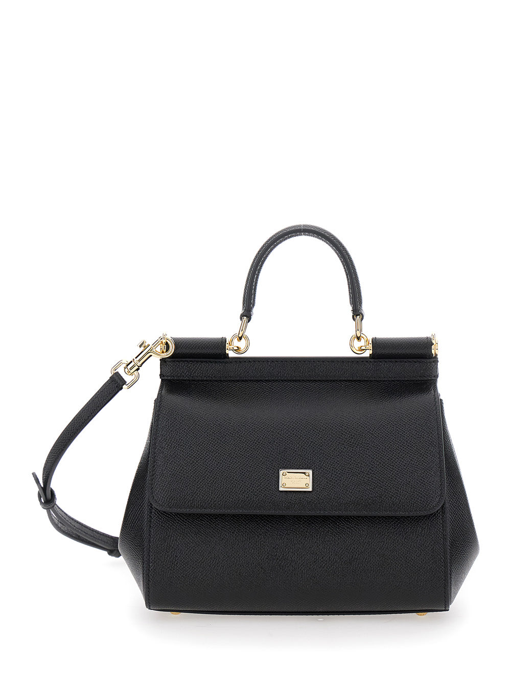 Dolce & Gabbana Women 'Sicily Medium' Black Bag With Logo On The Front In Leather Women DOLCE & GABBANA