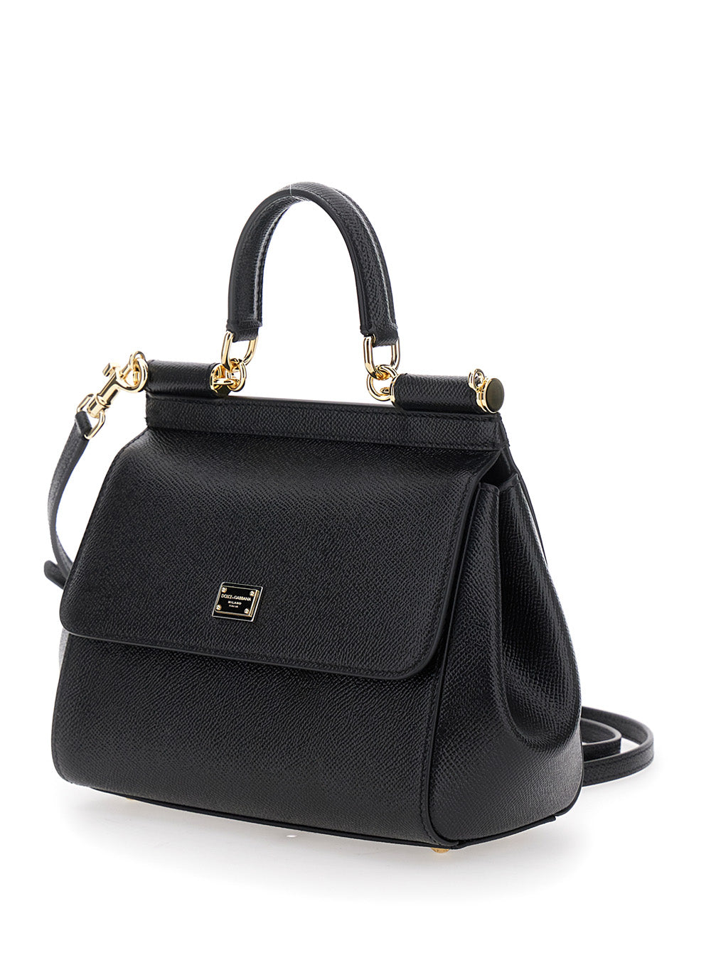Dolce & Gabbana Women 'Sicily Medium' Black Bag With Logo On The Front In Leather Women DOLCE & GABBANA