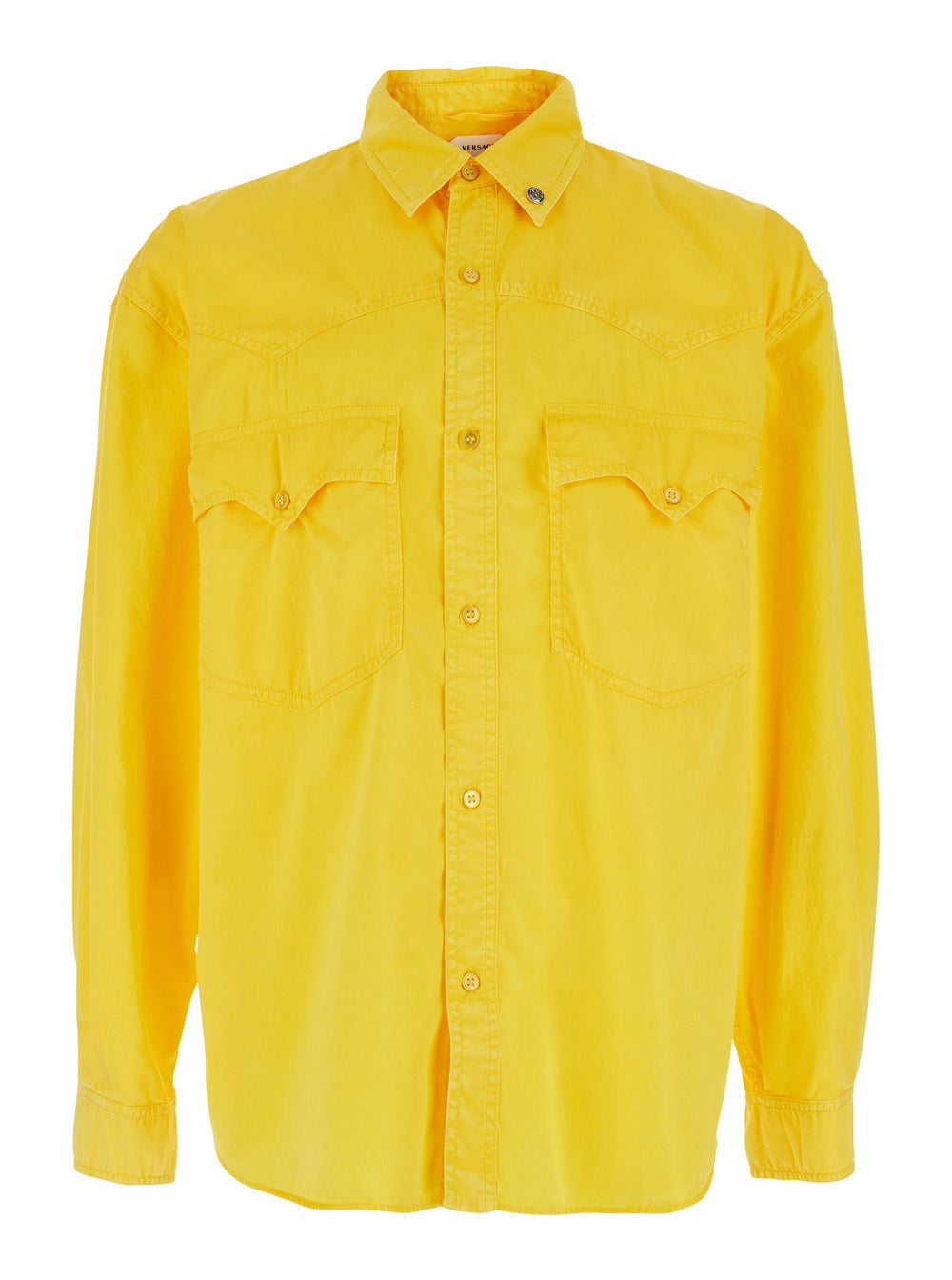 Versace Men Yellow Shirt With Button-Down Collar And Two Patch Pockets On The Front In Cotton For Men VERSACE