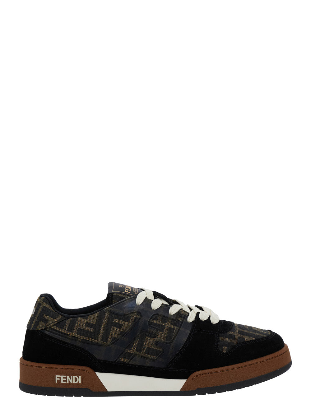 Fendi Men Sneaker 'Match' With Logo Patch On The Tongue And Ff All-Over Motif In Brown Leather For Men FENDI