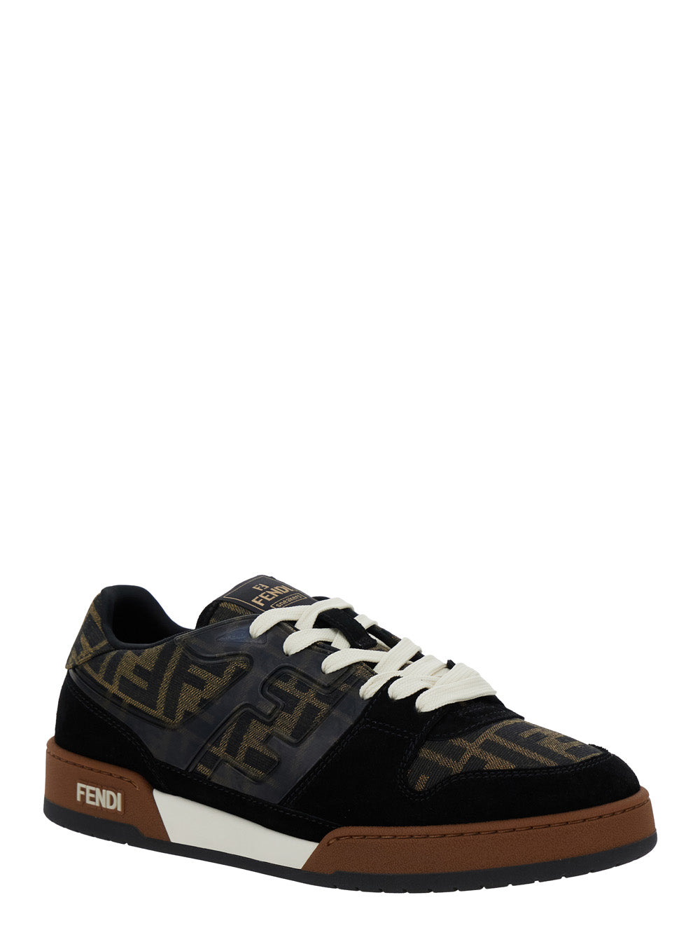 Fendi Men Sneaker 'Match' With Logo Patch On The Tongue And Ff All-Over Motif In Brown Leather For Men FENDI