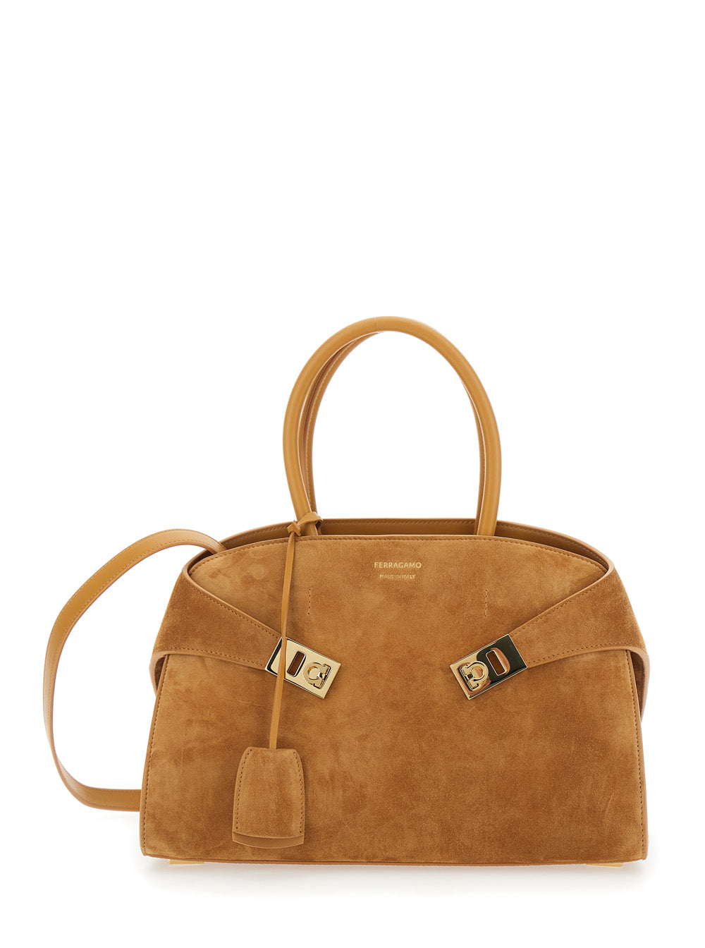 Ferragamo Women Handbag 'Hug Small' With Logo And Gancini Buckles On The Front In Suede Beige Woman FERRAGAMO