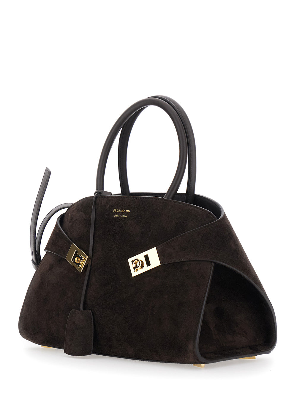 Ferragamo Women Handbag 'Hug Piccola' With Logo And Gancini Buckles In Brown Suede For Women FERRAGAMO