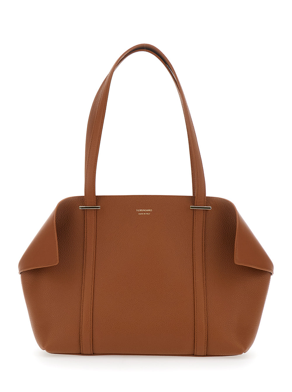 Ferragamo Women Tote Bag With Folded Sides And Logo Lettering On The Front In Brown Leather For Women FERRAGAMO