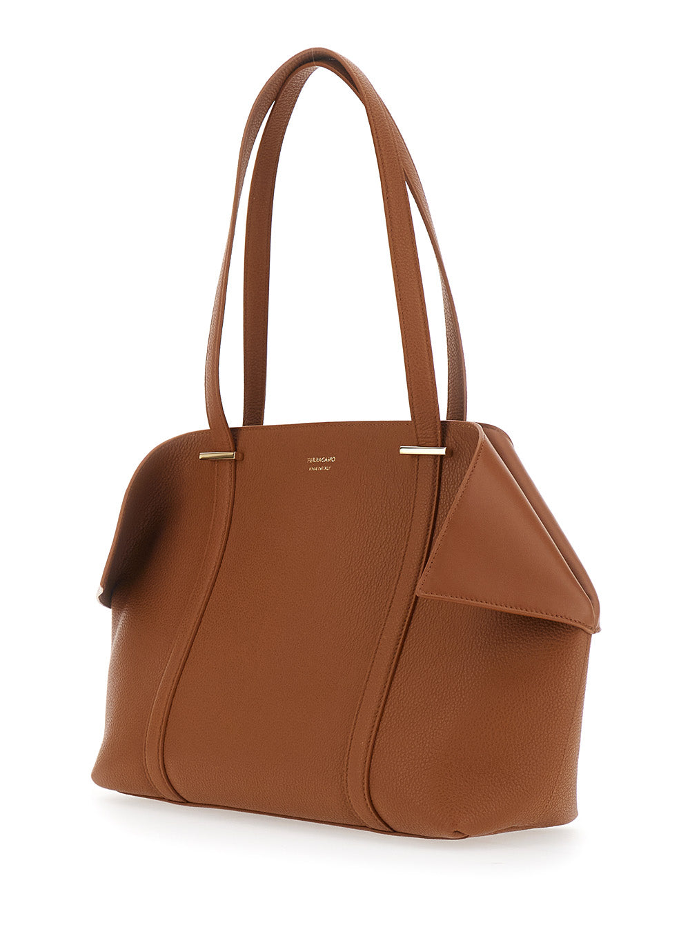 Ferragamo Women Tote Bag With Folded Sides And Logo Lettering On The Front In Brown Leather For Women FERRAGAMO