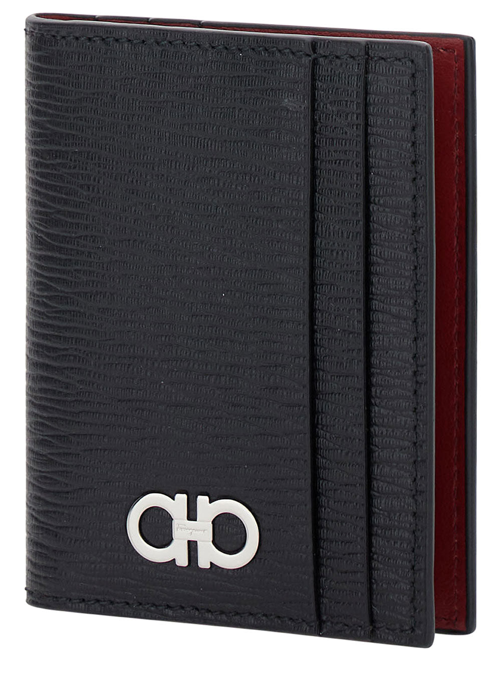 Ferragamo Men Card Holder With Gancini Detail In Black Leather For Men FERRAGAMO