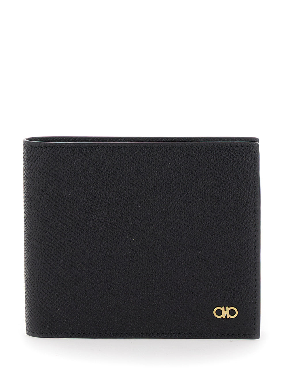 Ferragamo Men Bi-Fold Wallet 'Micro Gancini' With Grained Leather Logo Black Men FERRAGAMO