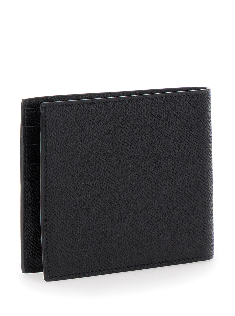 Ferragamo Men Bi-Fold Wallet 'Micro Gancini' With Grained Leather Logo Black Men FERRAGAMO