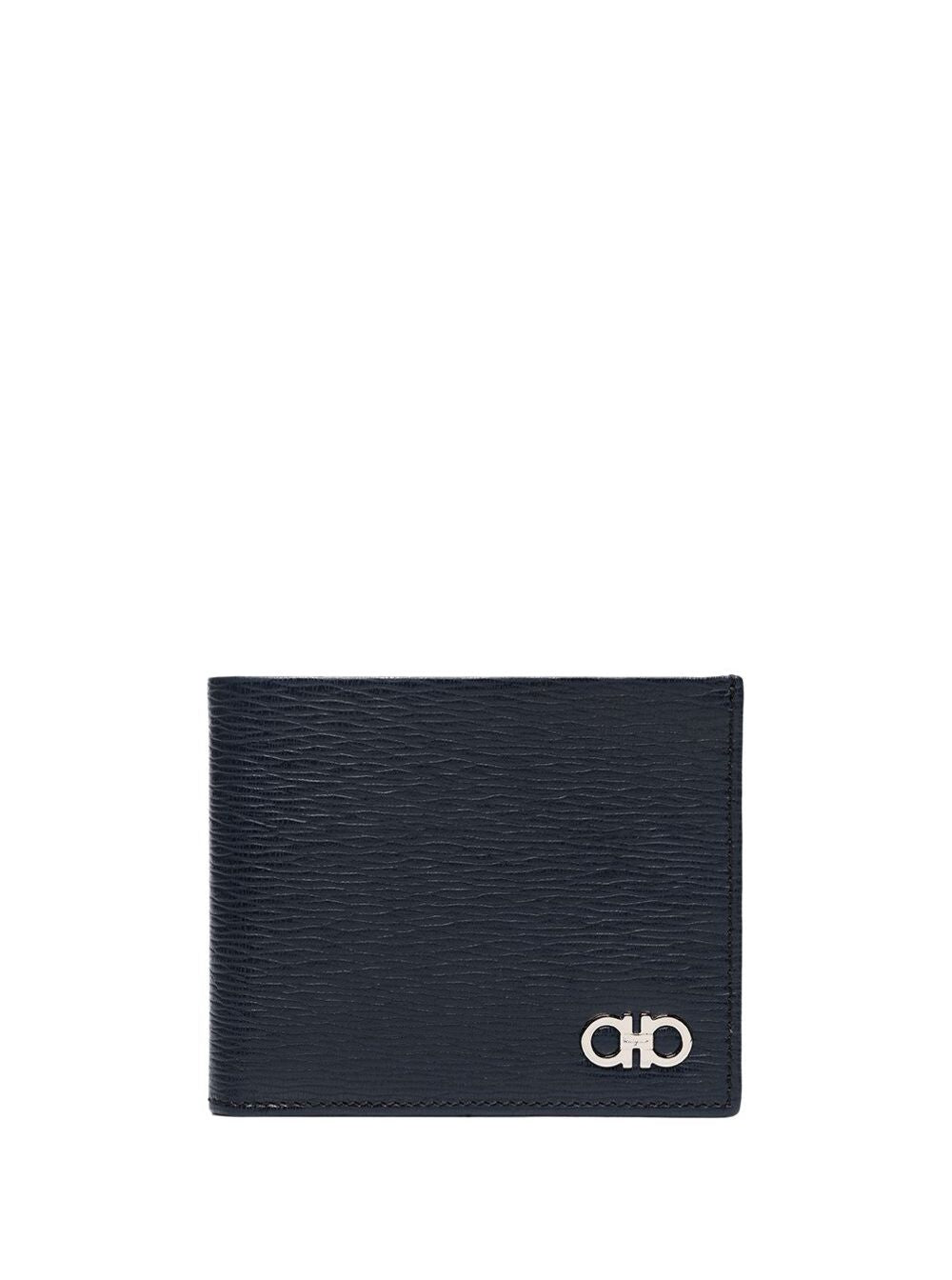 Ferragamo Men Wallet With Metallic Front Logo In Blue Leather For Men FERRAGAMO