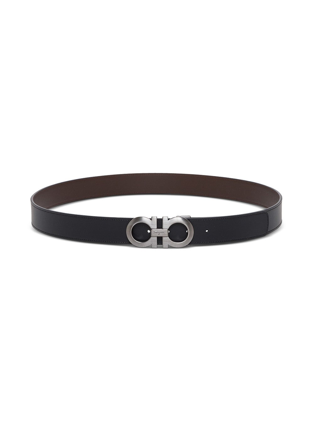 Ferragamo Men Bicolor Leather Belt With Gancini Buckle On The Front In Black And Brown For Men FERRAGAMO