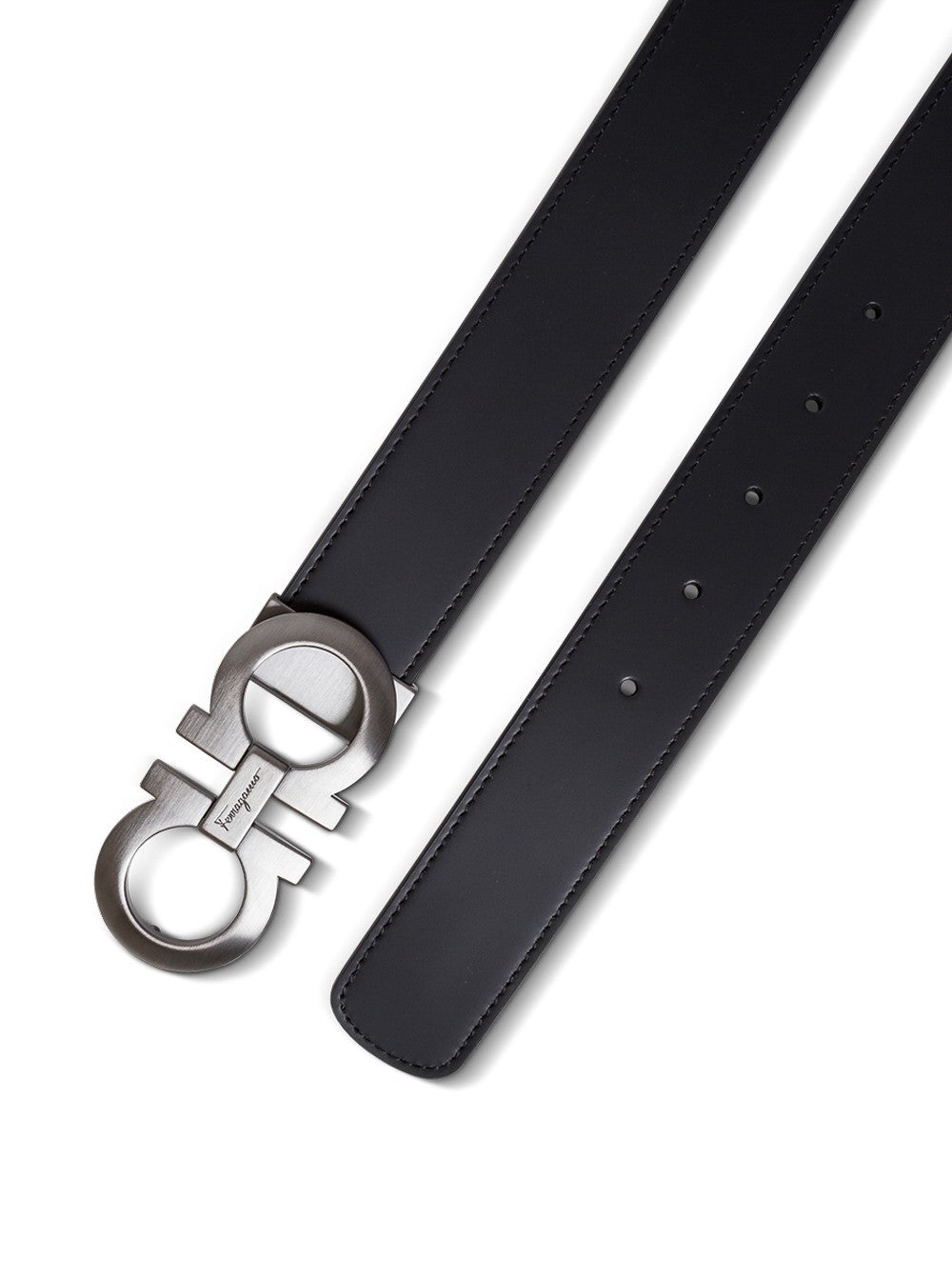 Ferragamo Men Bicolor Leather Belt With Gancini Buckle On The Front In Black And Brown For Men FERRAGAMO