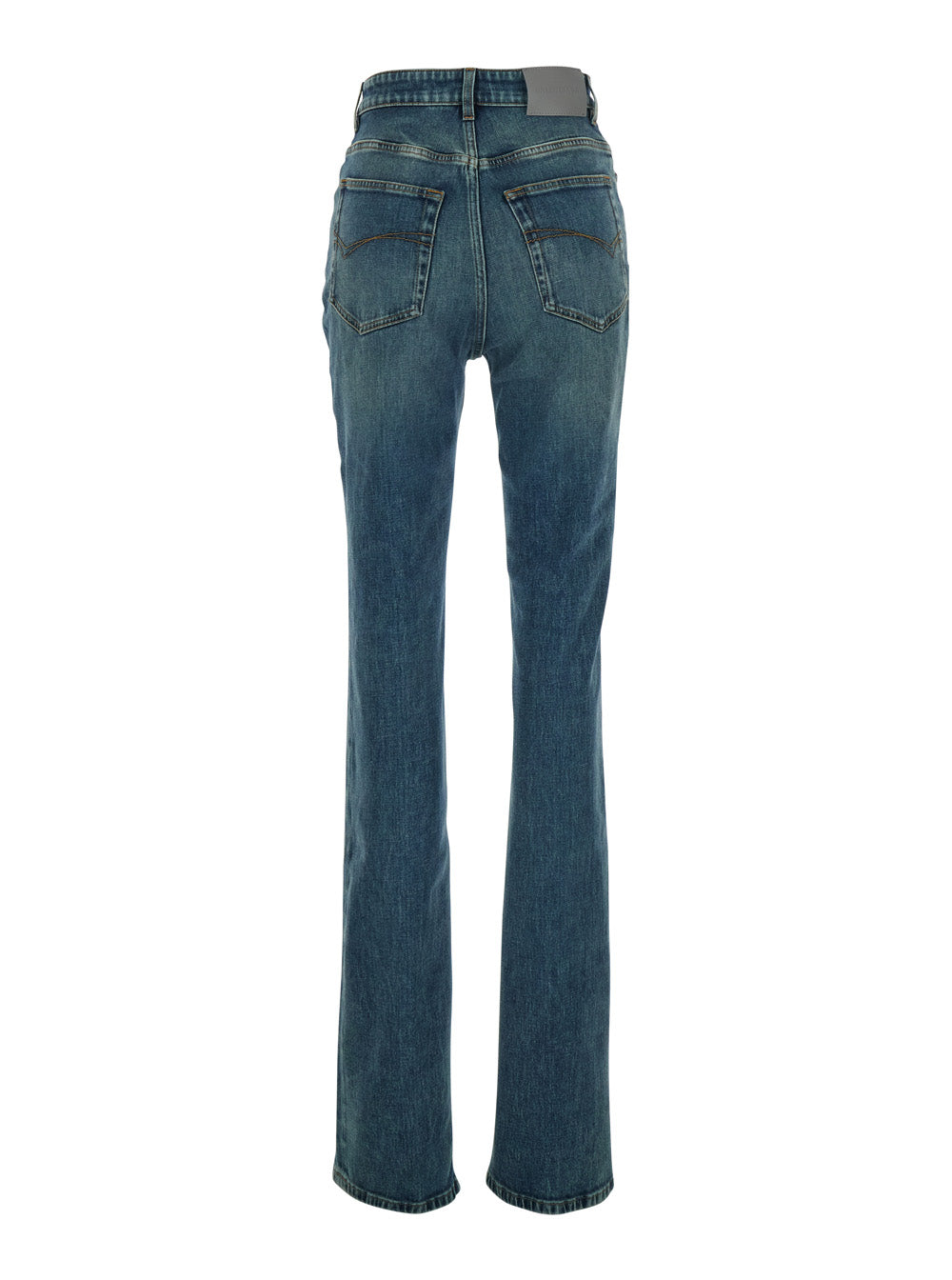 Balenciaga Women Blue High-Waisted Jeans With Logo Patch On The Back In Denim For Women BALENCIAGA