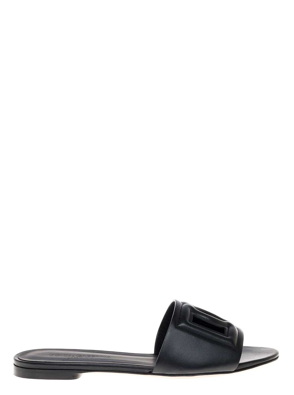 Dolce & Gabbana Women Black Leather Cut-Out Detail Slip-On Sandals For Women DOLCE & GABBANA