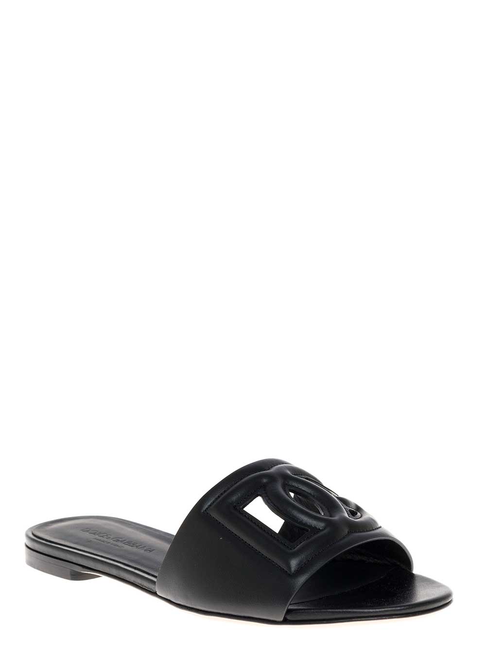 Dolce & Gabbana Women Black Leather Cut-Out Detail Slip-On Sandals For Women DOLCE & GABBANA
