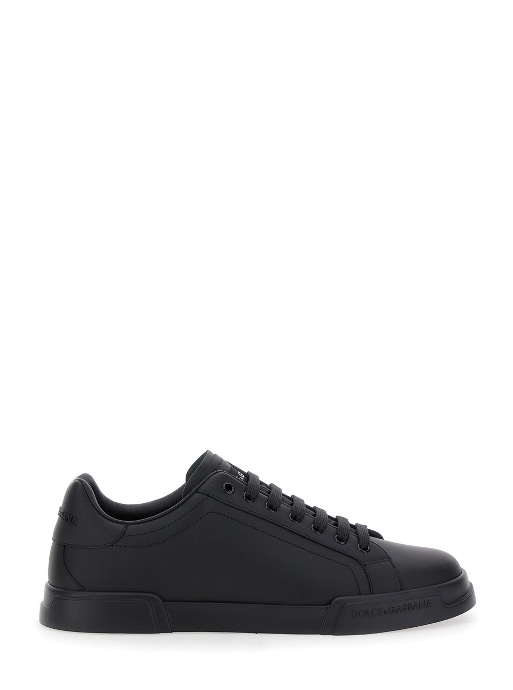 Dolce & Gabbana Men Sneaker 'Portofino Light' With Patch Logo On The Tongue And Tone-On-Tone Lettering Logo On The Heel In Black Leather For Men DOLCE & GABBANA