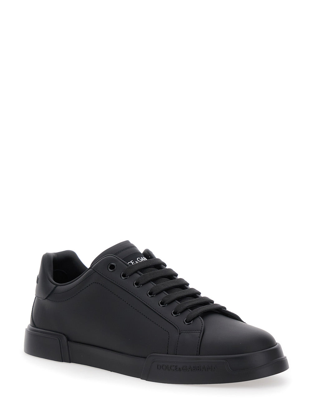 Dolce & Gabbana Men Sneaker 'Portofino Light' With Patch Logo On The Tongue And Tone-On-Tone Lettering Logo On The Heel In Black Leather For Men DOLCE & GABBANA