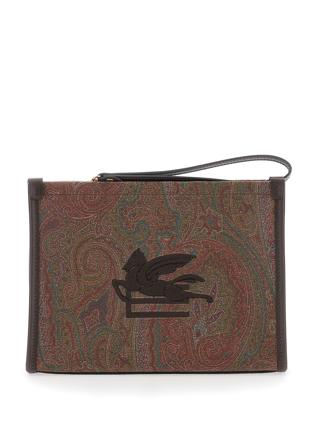 Etro Women Clutch 'Arnica' With Embroidered Logo On The Front And All-Over Pattern In Cotton Blend Brown Woman ETRO