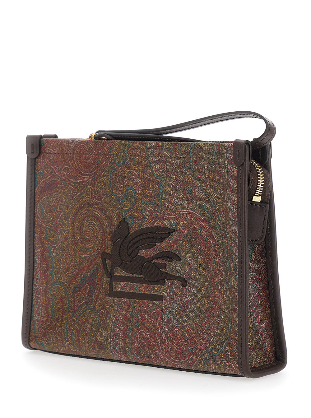 Etro Women Clutch 'Arnica' With Embroidered Logo On The Front And All-Over Pattern In Cotton Blend Brown Woman ETRO