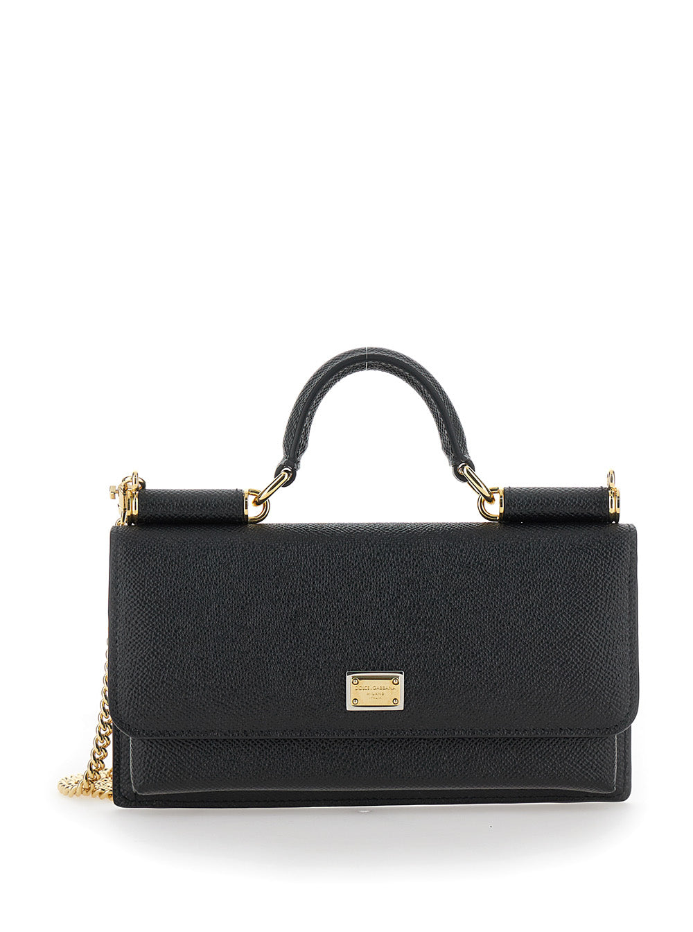 Dolce & Gabbana Women Crossbody Bag With Grained Leather Logo Plate Black Woman DOLCE & GABBANA