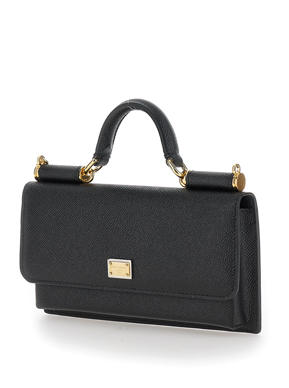 Dolce & Gabbana Women Crossbody Bag With Grained Leather Logo Plate Black Woman DOLCE & GABBANA