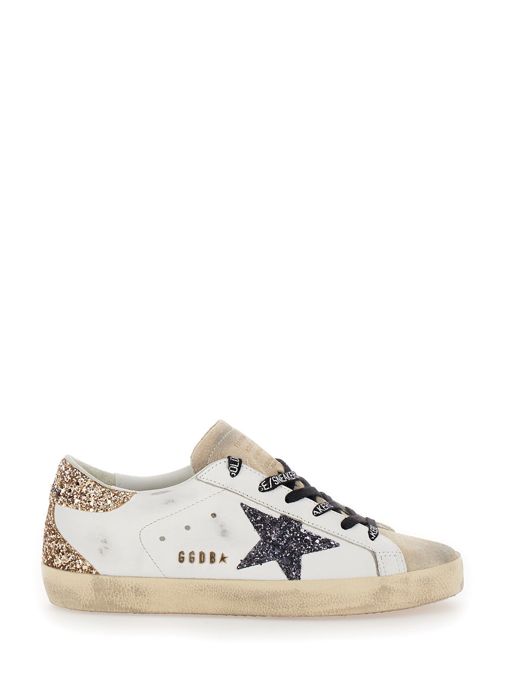 Golden Goose Women 'Superstar' White Low Sneakers With Glitter And Used Effect In Leather For Women GOLDEN GOOSE