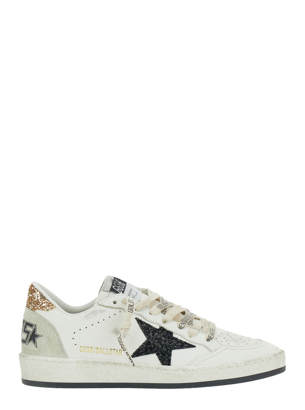 Golden Goose Women Sneaker 'Ballstar' Low Top With Star Patch With Glitter And Glitter Heel And Logo Lettering In White Leather Women GOLDEN GOOSE