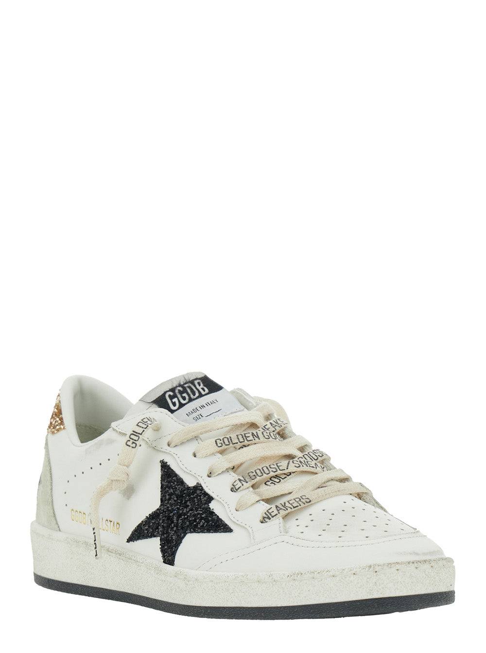 Golden Goose Women Sneaker 'Ballstar' Low Top With Star Patch With Glitter And Glitter Heel And Logo Lettering In White Leather Women GOLDEN GOOSE
