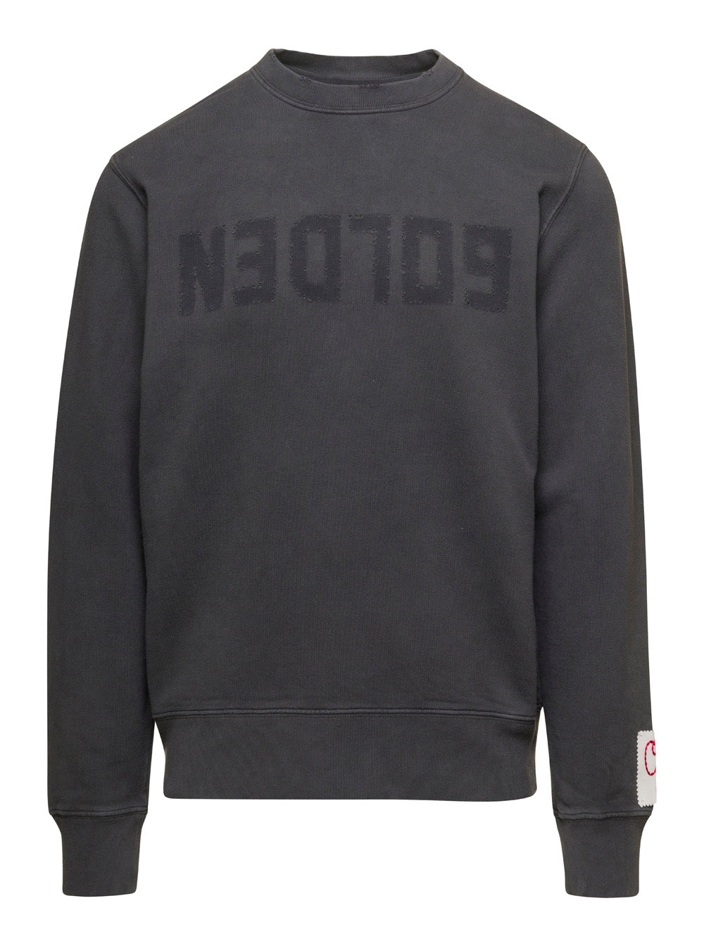 Golden Goose Men Gray Crewneck Sweatshirt With Logo Print In Cotton Men GOLDEN GOOSE