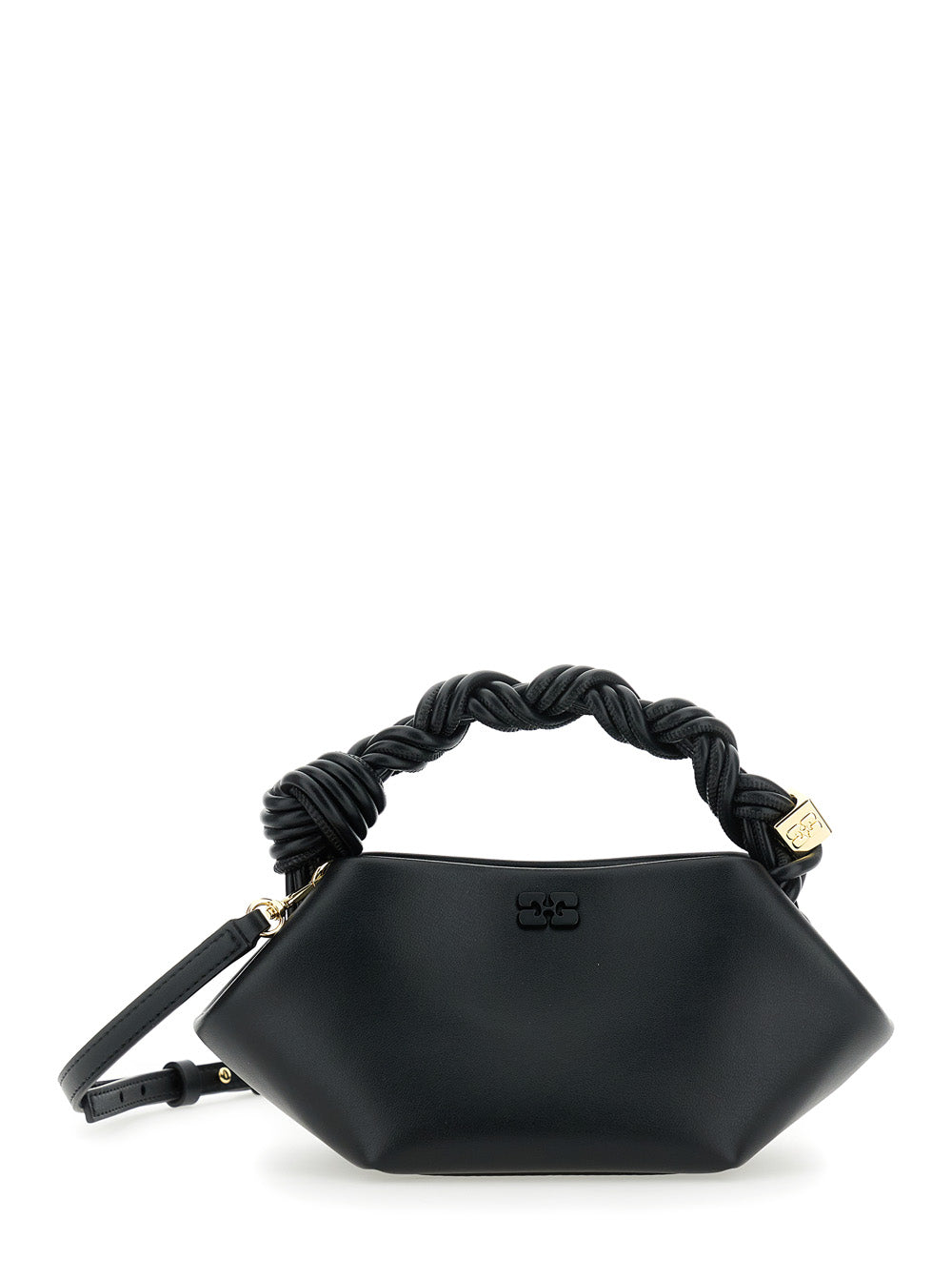 Ganni Women 'Bou Bag Mini' Black Handbag With Braided Handle And Removable Shoulder Strap In Leather Woman GANNI