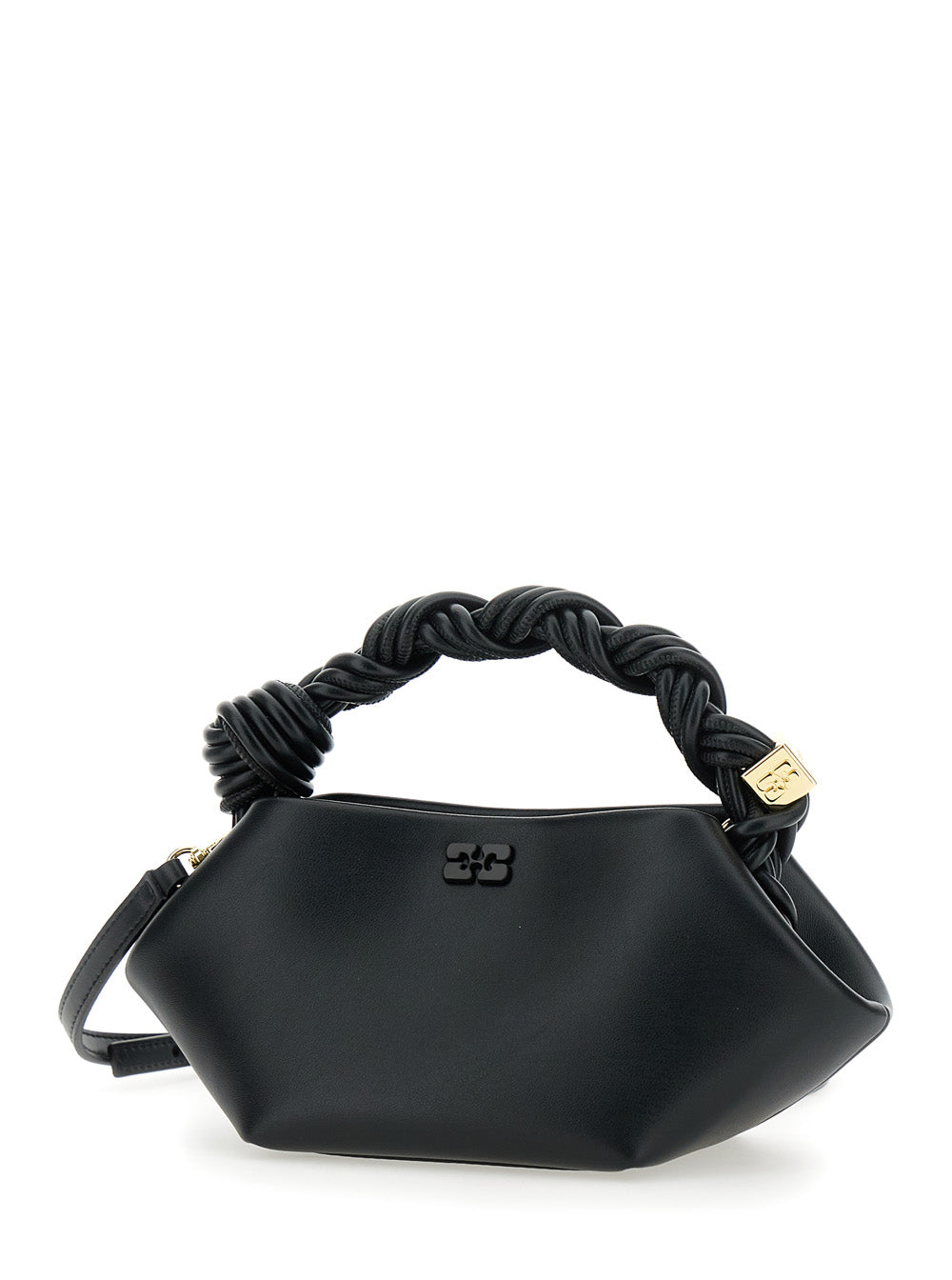 Ganni Women 'Bou Bag Mini' Black Handbag With Braided Handle And Removable Shoulder Strap In Leather Woman GANNI