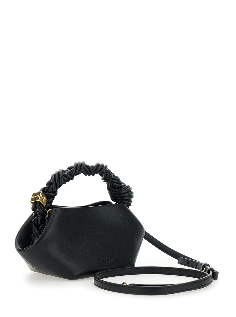 Ganni Women 'Bou Bag Mini' Black Handbag With Braided Handle And Removable Shoulder Strap In Leather Woman GANNI