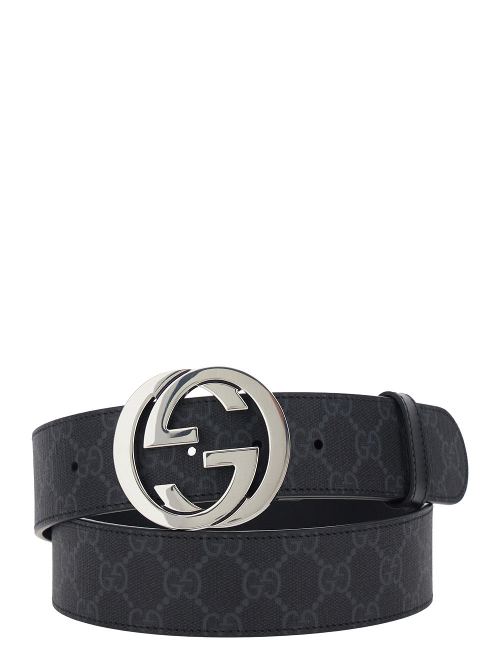 Gucci Men Belt With Metal Logo Plate And Gg All-Over Motif In Black Fabric For Men GUCCI