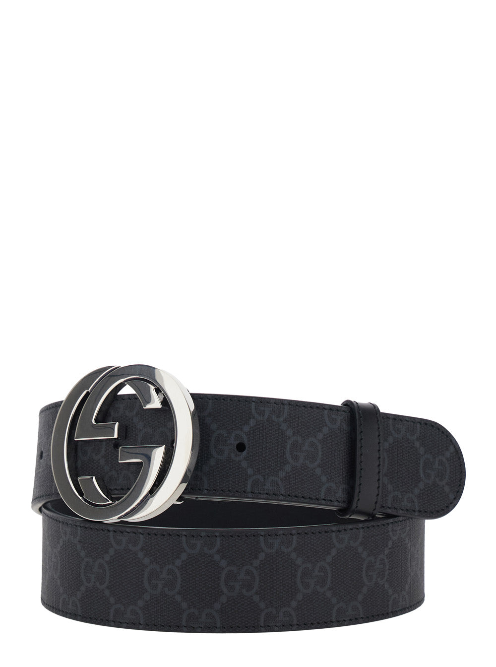 Gucci Men Belt With Metal Logo Plate And Gg All-Over Motif In Black Fabric For Men GUCCI