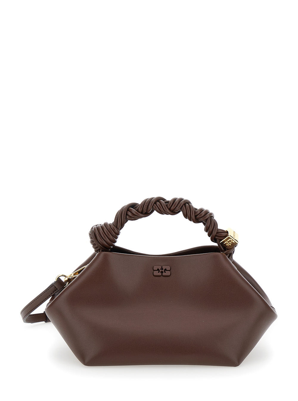Ganni Women 'Small Ganni Bou' Brown Handbag With Butterfly Logo And Hand-Braided Strands In Leather Woman GANNI