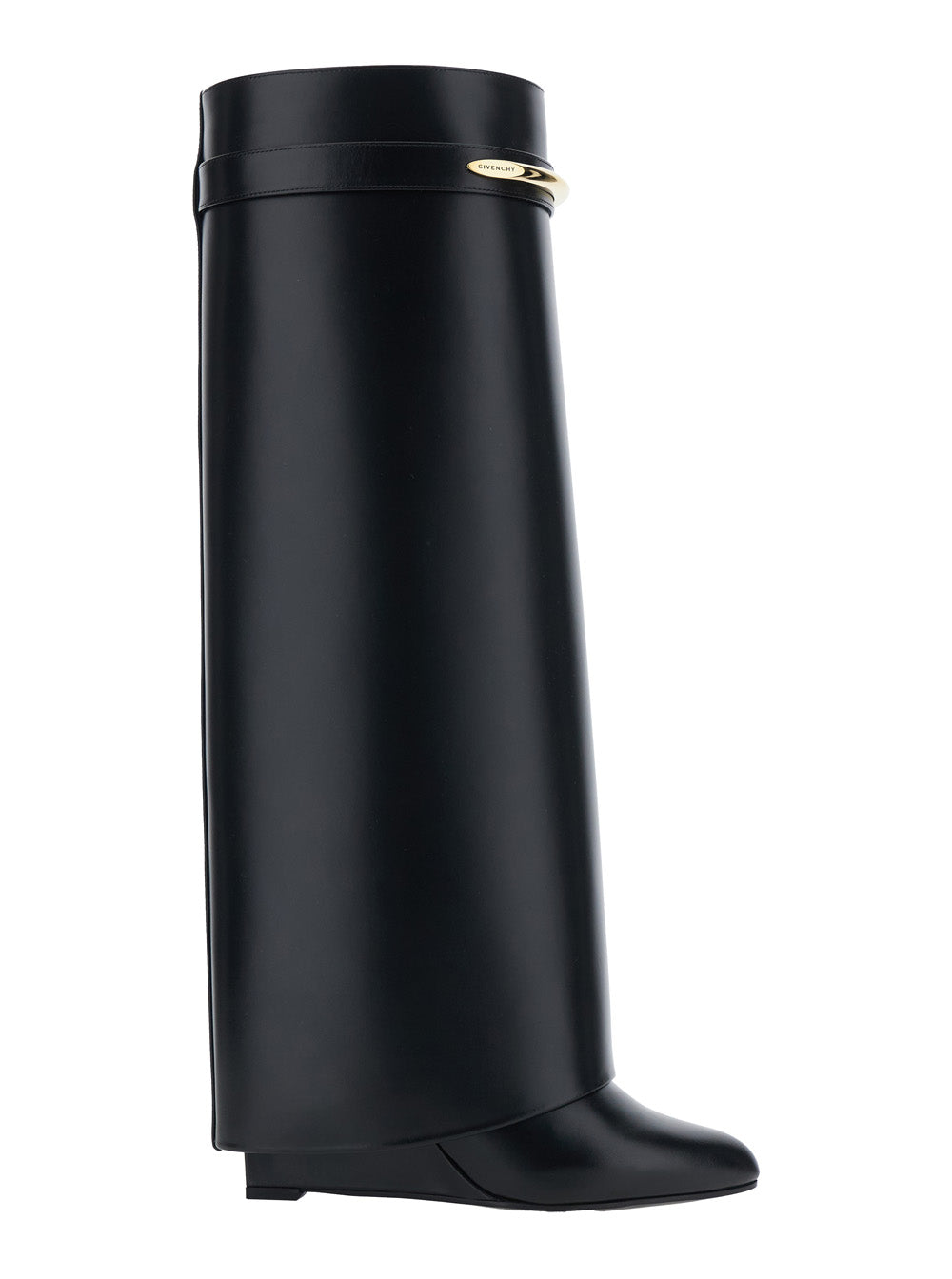 Givenchy Women High Wedge Heeled 'Shark' Pointed Boots With Logo Plate On The Front In Black Leather For Women GIVENCHY