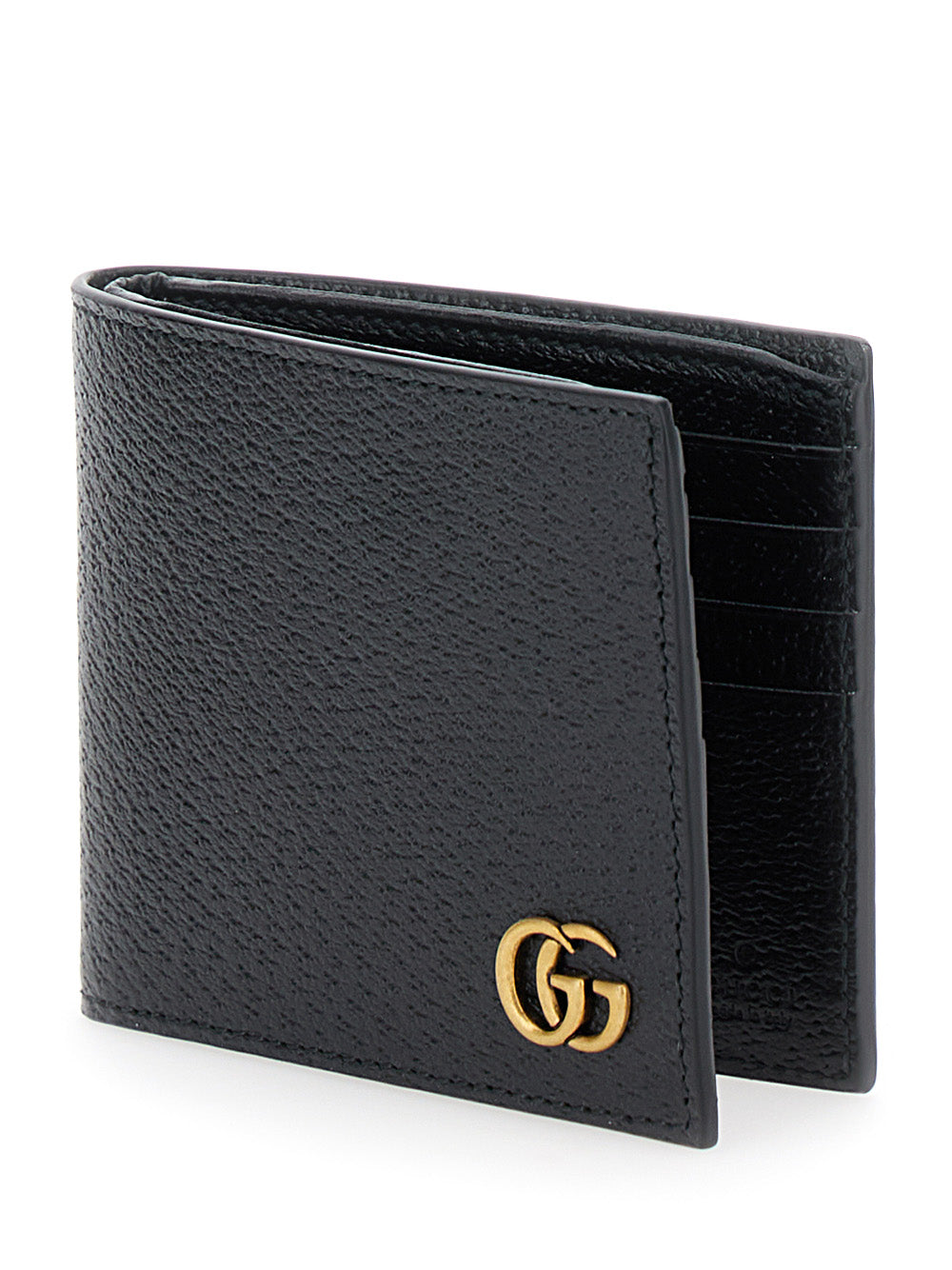Gucci Men Bi-Fold Wallet With 'Gg Marmont' Logo In Grained Black Leather For Men GUCCI
