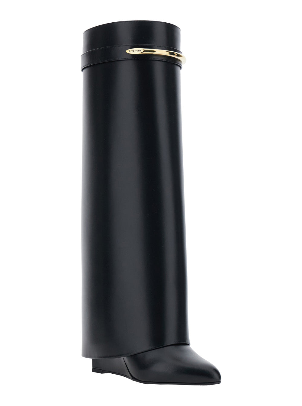 Givenchy Women High Wedge Heeled 'Shark' Pointed Boots With Logo Plate On The Front In Black Leather For Women GIVENCHY