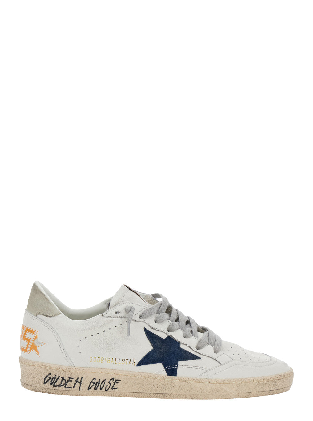 Golden Goose Men 'Ballstar' White Sneaker Low Top With Star Patch On The Side And Maxi Lettering On The Back In Leather For Men
