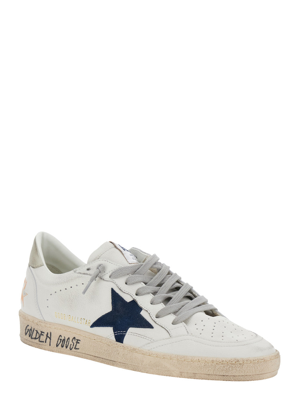 Golden Goose Men 'Ballstar' White Sneaker Low Top With Star Patch On The Side And Maxi Lettering On The Back In Leather For Men