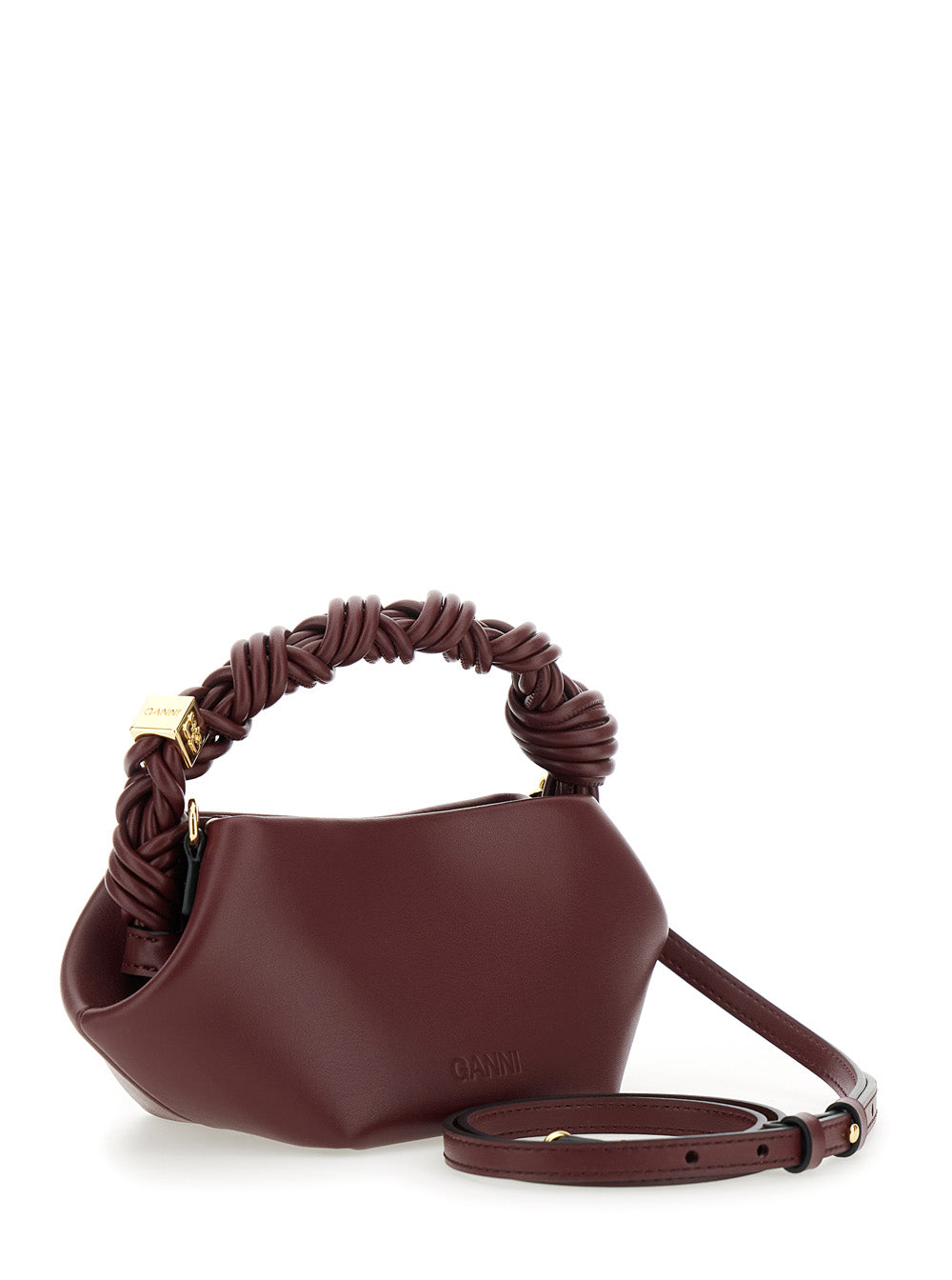 Ganni Women 'Bou' Bordeaux Mini Handbag With Braided Handle And Removable Shoulder Strap In Leather Woman GANNI