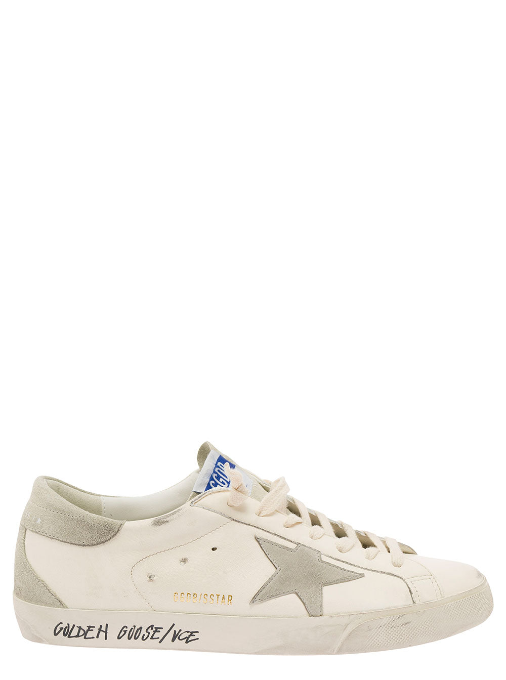 Golden Goose Men Low Sneakers 'Superstar' Vintage Effect With Gray Pull-Tab In White Leather Men GOLDEN GOOSE