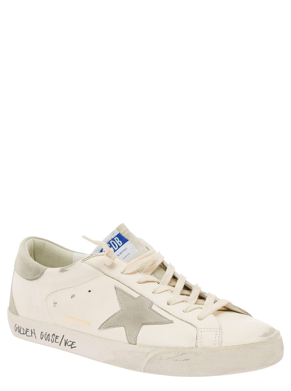 Golden Goose Men Low Sneakers 'Superstar' Vintage Effect With Gray Pull-Tab In White Leather Men GOLDEN GOOSE
