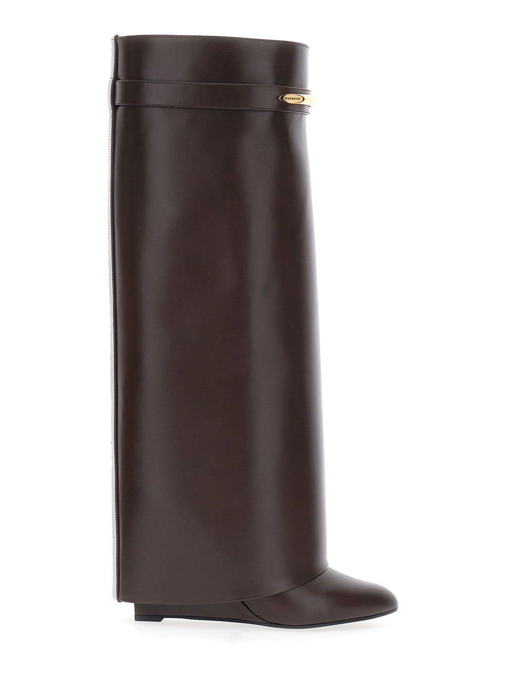 Givenchy Women Pointed Toe Wedge Heels With Logo Plate On The Front In Brown Leather For Women GIVENCHY