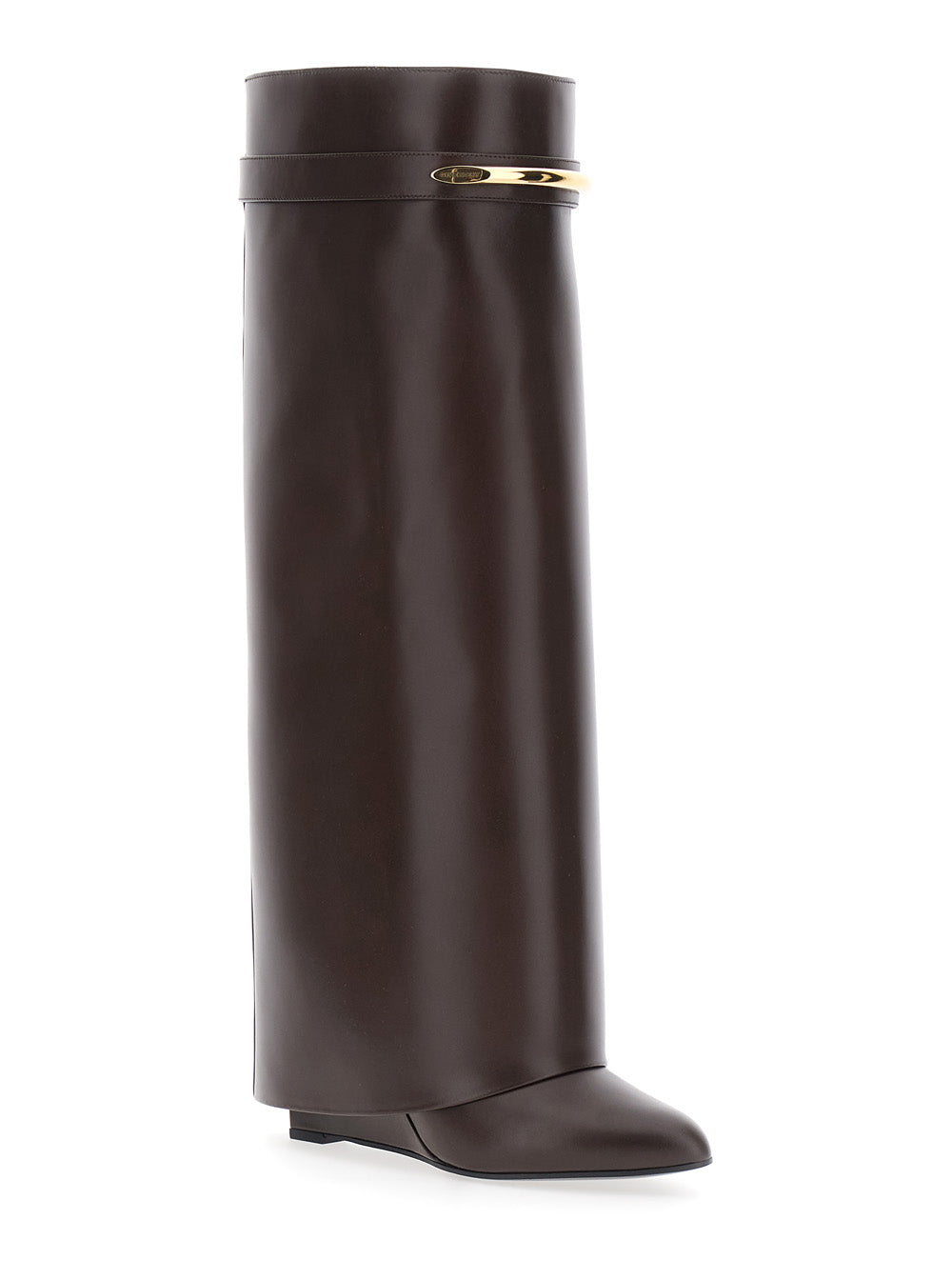 Givenchy Women Pointed Toe Wedge Heels With Logo Plate On The Front In Brown Leather For Women GIVENCHY