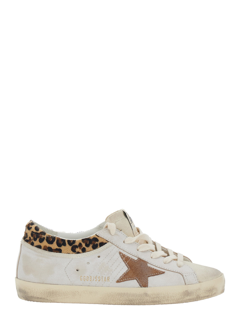 Golden Goose Women Sneaker 'Super Star' Low Top With Star Patch On The Side And Animal Print On The Back In White Leather For Women