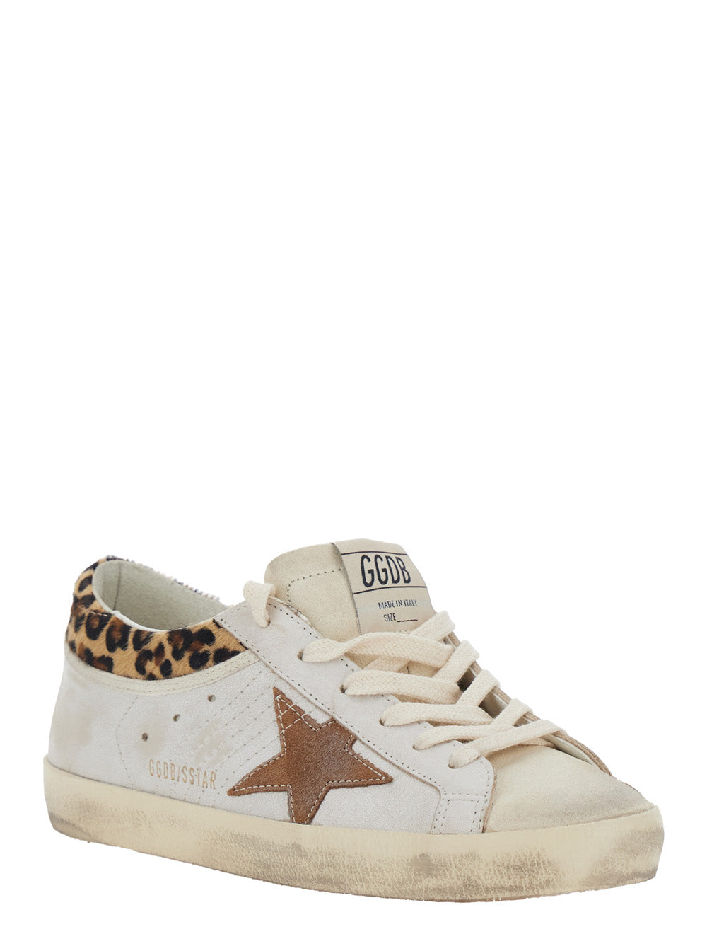 Golden Goose Women Sneaker 'Super Star' Low Top With Star Patch On The Side And Animal Print On The Back In White Leather For Women