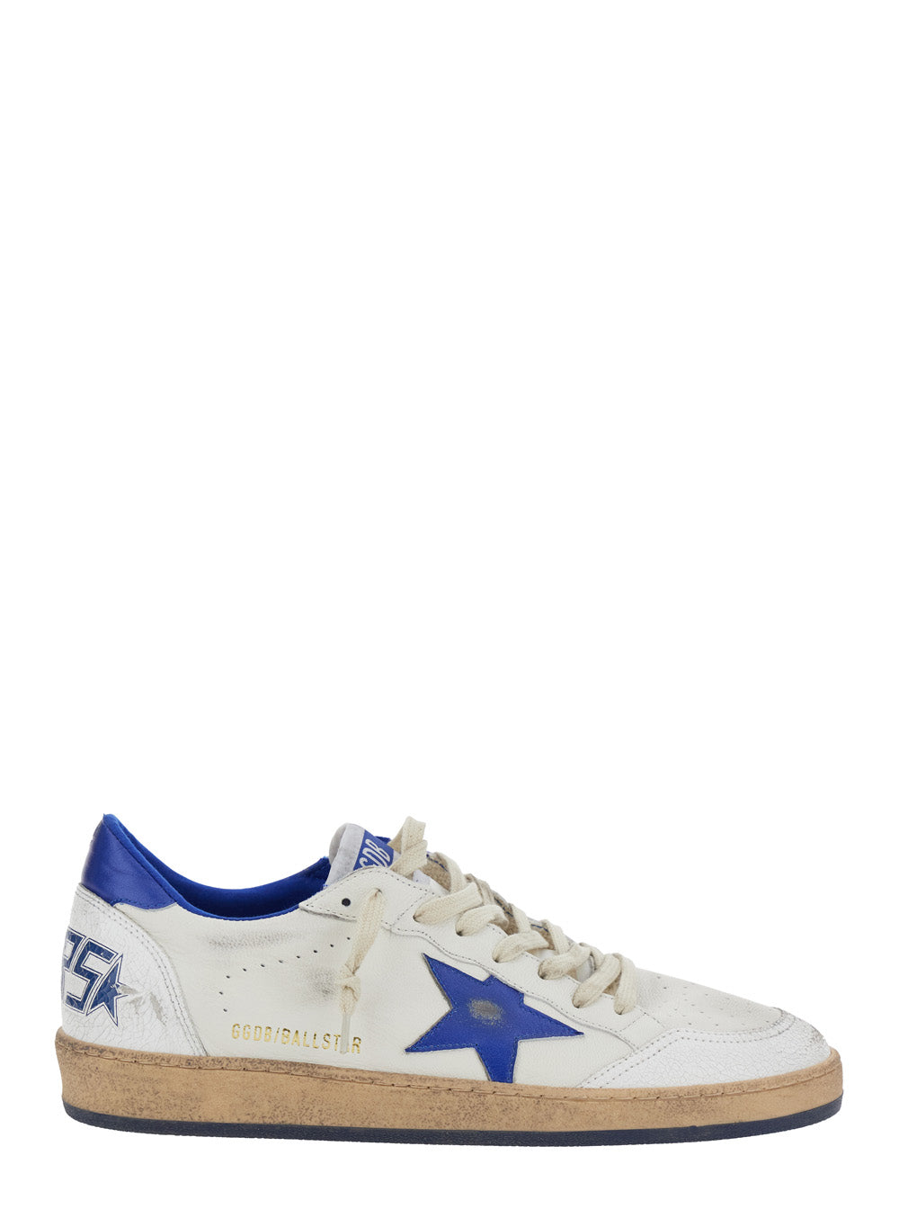 Golden Goose Men 'Ballstar' White Low Top Sneakers With Star Patch On The Side And Maxi Lettering On The Rear In Leather Man